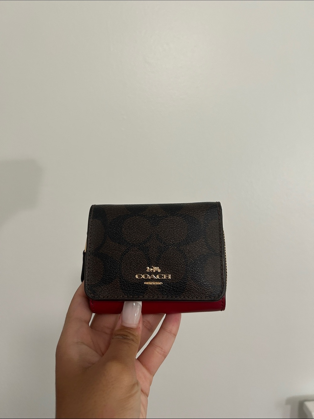 Coach Signature Canvas Trifold Wallet - Brown/Red